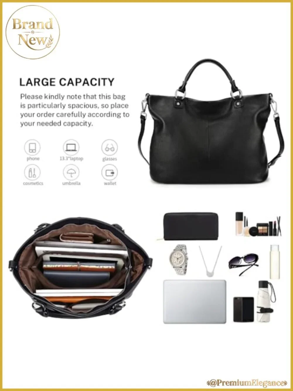 Genuine Leather Top Handle Satchel Tote, 3 Ways to Wear